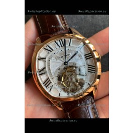 Drive De Cartier Yellow Gold Tourbillon Super clone Replica Watch in White Dial 