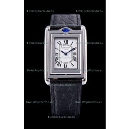 Cartier Tank Reversible Swiss Quartz Replica Watch in Steel Casing - Black Strap
