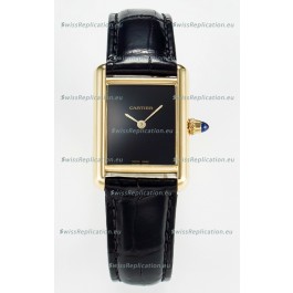 Tank Must Cartier Super Clone Edition 29MM Watch in Yellow Gold Casing Black Dial 