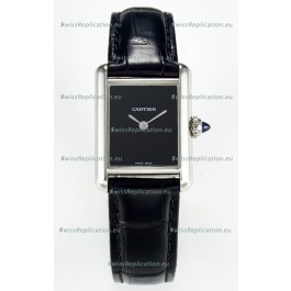 Tank Must Cartier Super Clone Edition 29MM Watch in Steel Casing Black Dial 
