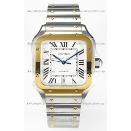 Cartier Santos De Cartier Two Tone 904L Steel White Dial Super Clone Replica 40MM Watch 