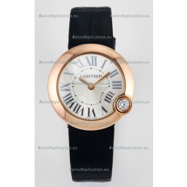 Ballon Blanc De Cartier Super Clone Watch 30MM in Rose Gold Casing Black Strap