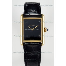 Tank Must Cartier Super Clone Edition 33.7MM Watch in Yellow Gold Casing Black Dial 