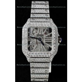 Santos De Cartier Watch in Skeleton Dial - MOSSANITES Paved Edition Swiss Replica Watch