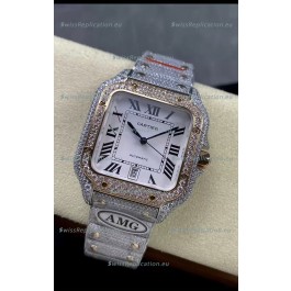 Cartier "Santos De Cartier" Two Tone White Dial 1:1 Mirror Replica - 40MM - Genuine Diamonds