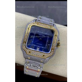 Cartier "Santos De Cartier" Two Tone Blue Dial 1:1 Mirror Replica - 40MM - Genuine Diamonds