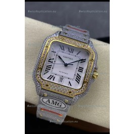 Cartier "Santos De Cartier" Two Tone White Dial 1:1 Mirror Replica - 40MM - Genuine Diamonds