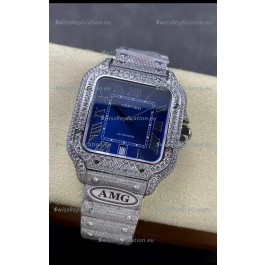 Cartier "Santos De Cartier" 904L Steel Blue Dial 1:1 Mirror Replica - 40MM - Genuine Diamonds