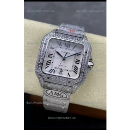 Cartier "Santos De Cartier" 904L Steel White Dial 1:1 Mirror Replica - 40MM - Genuine Diamonds