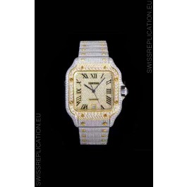 Santos De Cartier Swiss Replica Watch with Diamonds Embedded Dial in Two Tone Casing 40MM