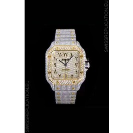 Santos De Cartier Swiss Replica Watch with Diamonds Embedded Dial in Two Tone Casing 40MM