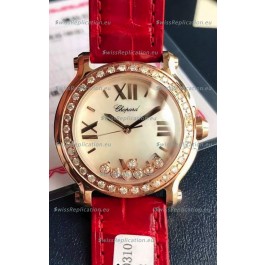 Chopard Happy Rose Gold Swiss Quartz Watch 1:1 Mirror Replica - Genuine Diamonds 