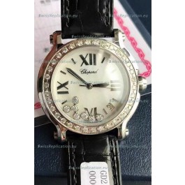 Chopard Happy Stainless Steel Swiss Quartz Watch 1:1 Mirror Replica - Genuine Diamonds 