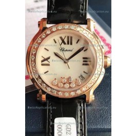 Chopard Happy Rose Gold Swiss Quartz Watch 1:1 Mirror Replica - Genuine Diamonds 