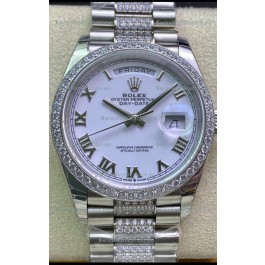 Rolex Day Date Presidential M128349RBR-0026 904L Steel 36MM - White Roman Dial 1:1 Mirror Quality