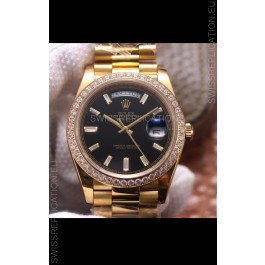Rolex Day Date Presidential 904L Steel Yellow Gold 40MM - Black Dial 1:1 Mirror Quality Watch