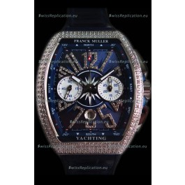 Franck Muller Vanguard Chronograph 904L Steel Blue Dial with Diamonds Swiss Watch 