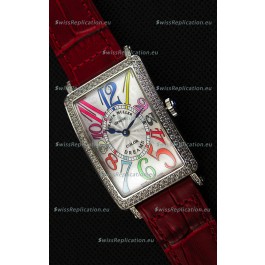 Franck Muller Long Island Color Dreams Ladies Swiss Replica Watch - Red Strap
