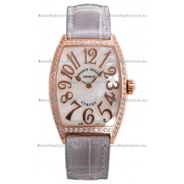 Franck Muller Cintree Curvex Mother of Pearl Dial Watch in Rose Gold Plating - Grey Strap 