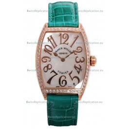 Franck Muller Cintree Curvex Mother of Pearl Dial Watch in Rose Gold Plating - Green Strap 