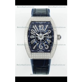 Franck Muller Vanguard V32 Blue Dial - Diamonds Casing Swiss Replica Watch