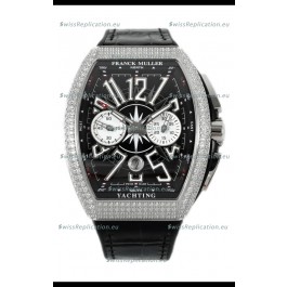 Franck Muller Vanguard V45 Chronograph 904L Steel Black Dial with Diamonds Swiss Watch