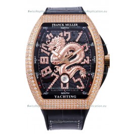 Franck Muller Vanguard Yachting Dragon V45 Black Dial in Gold Diamonds Bezel Swiss Replica