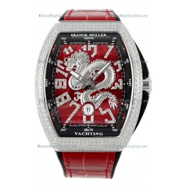 Franck Muller Vanguard Yachting Dragon V45 Red Dial in Gold Diamonds Bezel Swiss Replica