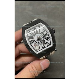 Franck Muller "Fr2nck" Vanguard Rabbit Edition Swiss Replica Watch in Black Carbon Casing 