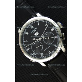 Glashuette Dual Sub Dial Japanese Replica Watch in Black Dial