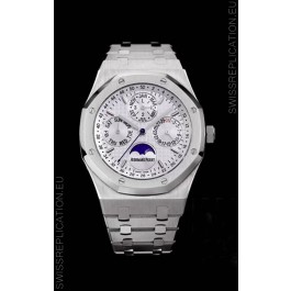 Audemars Piguet Royal Oak Perpetual Calendar Swiss Replica Steel Casing Watch in White Dial 