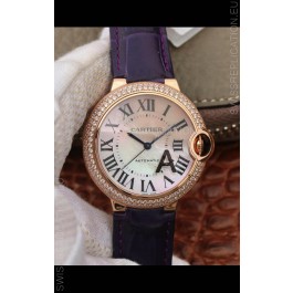 Ballon De Cartier Swiss Automatic 1:1 Mirror Quality 36MM in Purple Strap Rose Gold Casing