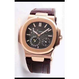 Patek Philippe Nautilus 5712/R 1:1 Quality Swiss Replica Watch in Brown Dial Leather Strap