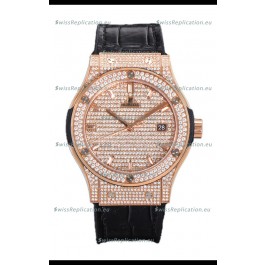 Hublot Classic Fusion Automatic Rose Gold Diamonds Paved Dial Grey Strap 42MM Superclone Replica Watch 