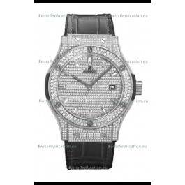 Hublot Classic Fusion Automatic Steel Diamonds Paved Dial Grey Strap 42MM Superclone Replica Watch 
