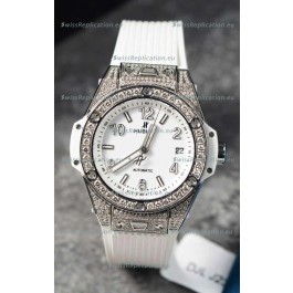 Hublot Big Bang One Click Mossanites Paved Casing Swiss Replica Watch White Dial