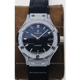 Hublot Classic Fusion Diamonds Steel Black Dial 38MM Swiss Replica Watch 1:1 Mirror Quality