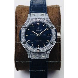 Hublot Classic Fusion Diamonds Steel Blue Dial 38MM Swiss Replica Watch 1:1 Mirror Quality