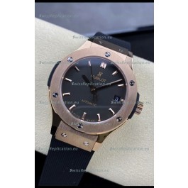 Hublot Classic Fusion 1:1 Mirror Replica Swiss Watch in Rose Gold 904L Steel Casing Black Dial 38MM