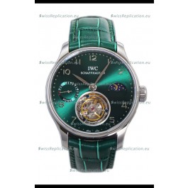 IWC Portugese Hand-Wound Genuine Tourbillon Green Dial Steel Casing Swiss Replica Watch 