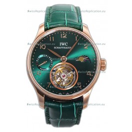 IWC Portugese Hand-Wound Genuine Tourbillon Green Dial Rose Gold Casing Swiss Replica Watch 