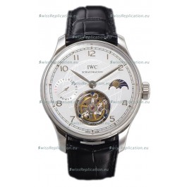 IWC Portugese Hand-Wound Genuine Tourbillon White Dial Steel Casing Swiss Replica Watch 