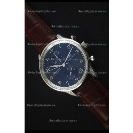 IWC Portuguese Chronograph Black Dial Brown Strap with Diamonds 1:1 Mirror Replica Watch
