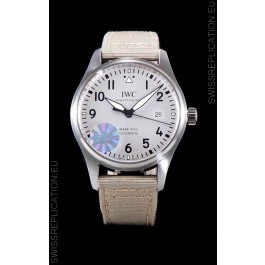 IWC Pilot's MARK XVIII Aviator 1:1 Swiss Watch in 904L Steel Case - Beige Nylon Strap 