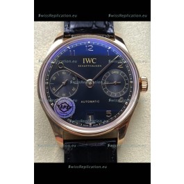 IWC Super Clone Portugieser Swiss 1:1 Mirror Replica Watch Rose Gold in Black Dial 