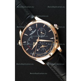 Jaeger LeCoultre Master Geographic Power Reserve Pink Gold Black Dial Swiss Replica Watch 