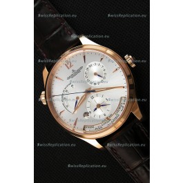 Jaeger LeCoultre Master Geographic Power Reserve Pink Gold Steel White Dial Swiss Replica Watch 