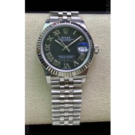 Rolex Datejust 31MM ETA-2671 Movement Swiss Replica in 904L Steel in Black Roman Dial