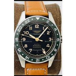 Longines Spirit ZULU Time 1:1 Mirror Replica Watch in 904L Steel Casing - Swiss L844.4 Automatic Movement Brown Strap