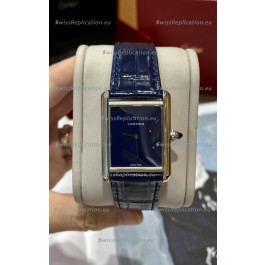Must De Cartier Tank Edition Watch in 904L Stainless Steel Casing Dark Blue Dial